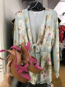 Floral long sleeve pastel top with pink wedges