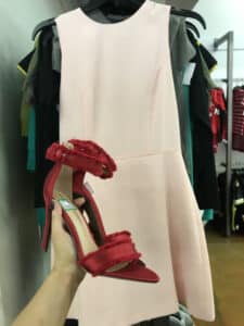 Sleeveless dress with red heels
