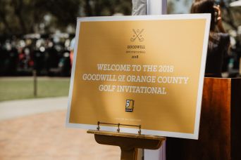 Sign that reads Welcome to the 2018 Goodwill of Orange County Golf Invitational