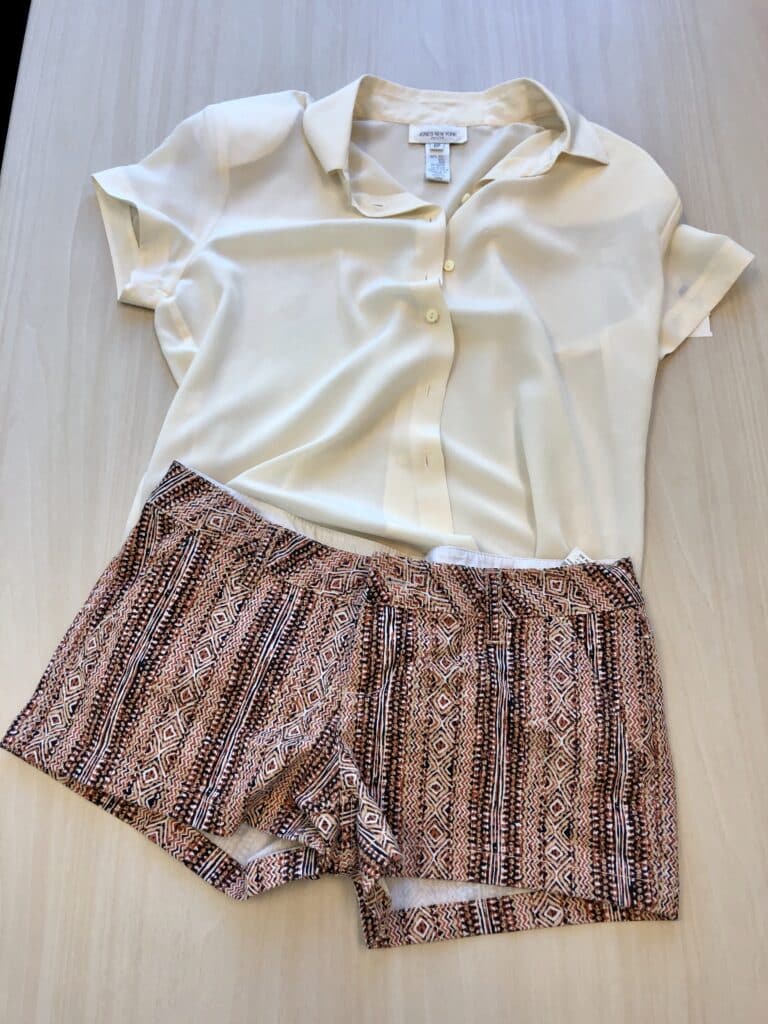 Cute printed shorts with a collared chiffon top