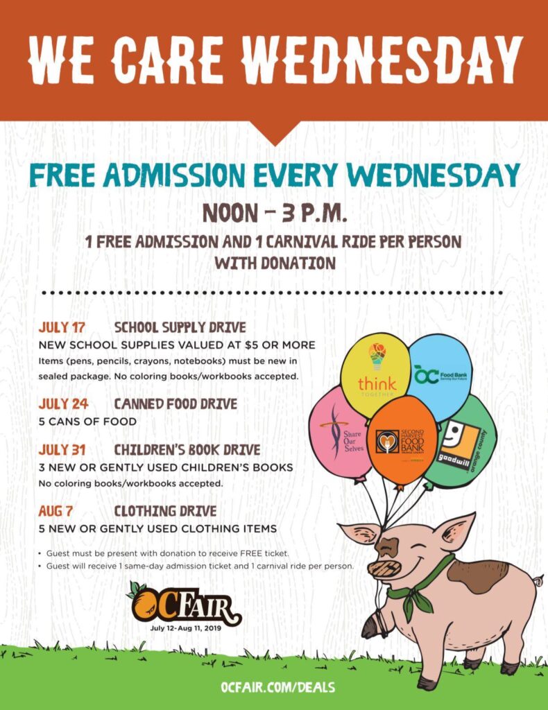 OC Fair We Care Wednesday Invitation card with events listed