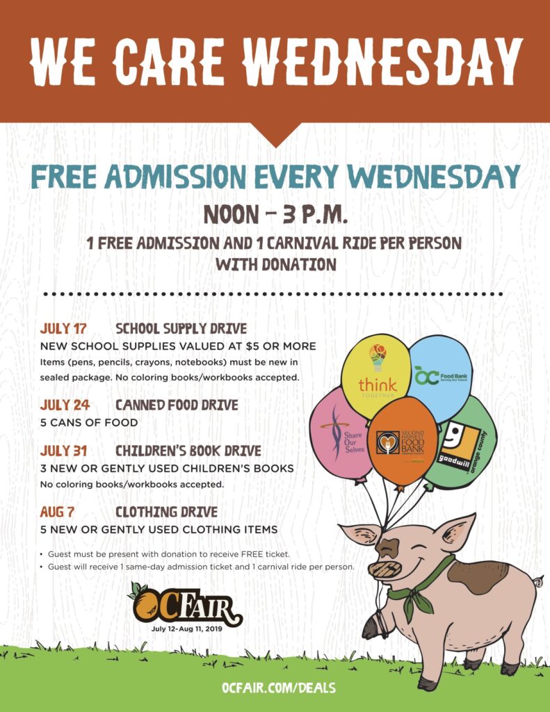 OC Fair We Care Wednesday Invitation card with events listed