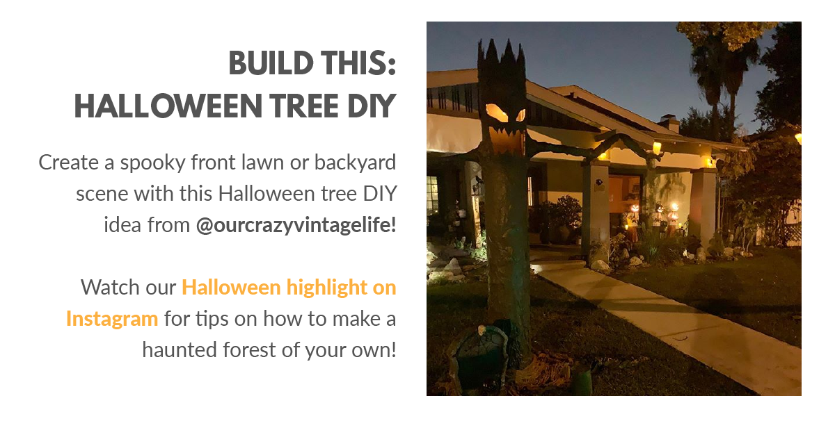 Spooky front lawn with Halloween tree DIY of a house