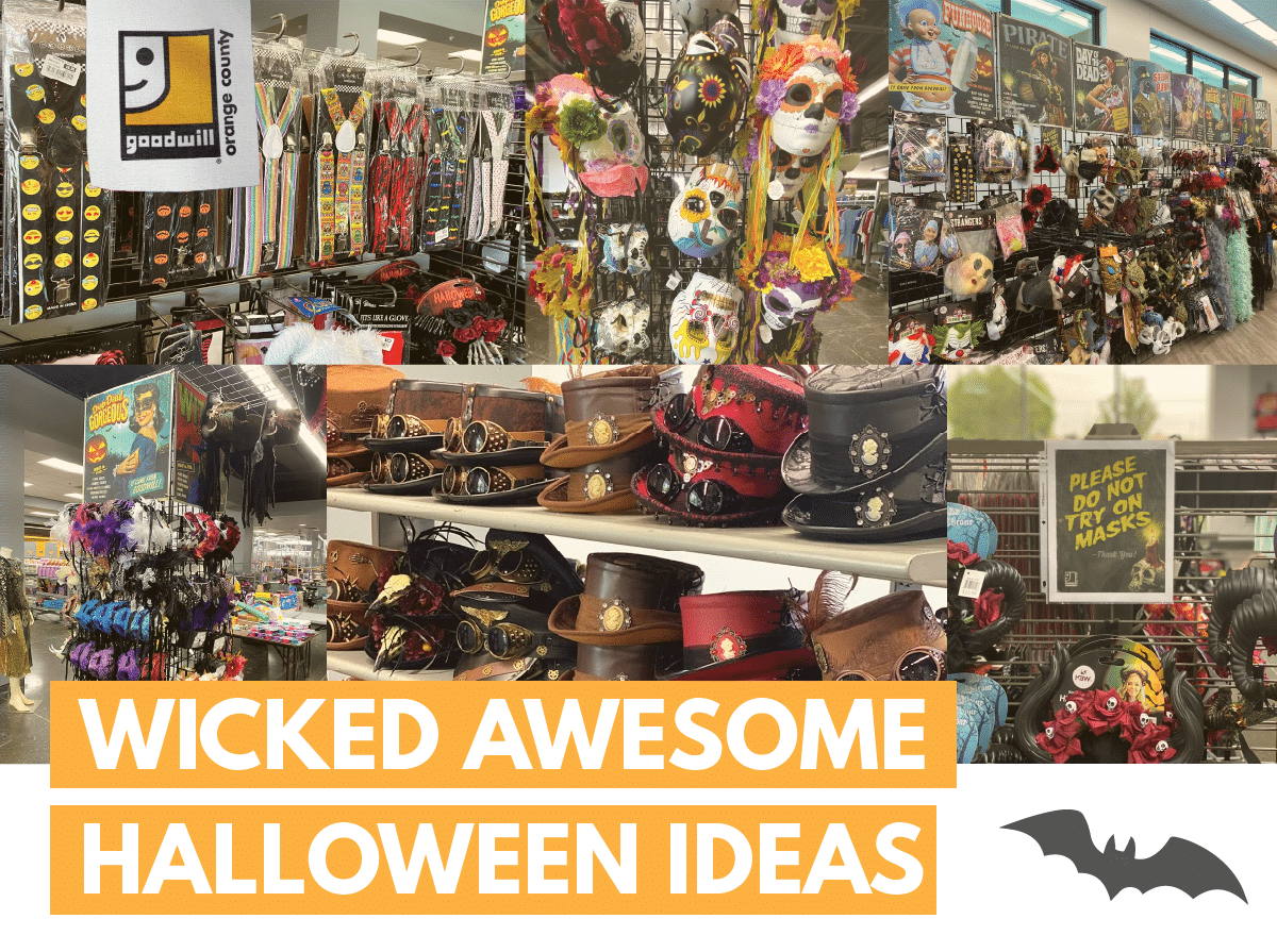 Halloween products and costumes displayed at Good will, Orange county