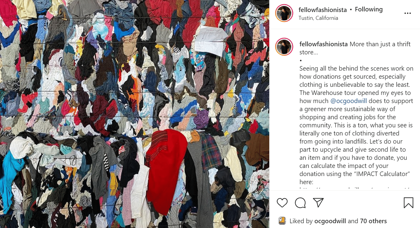 Fellowfashionista's Instagram post about goodwill