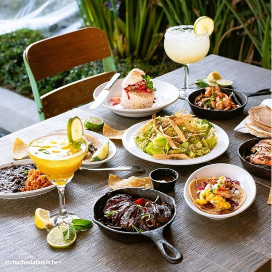 cocktails and other delicious platter of tacos and salsas