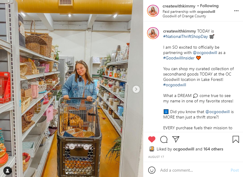 Create with kimmy's Instagram post about goodwill