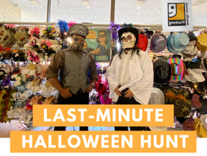 Two people in Halloween costume at Goodwill shop