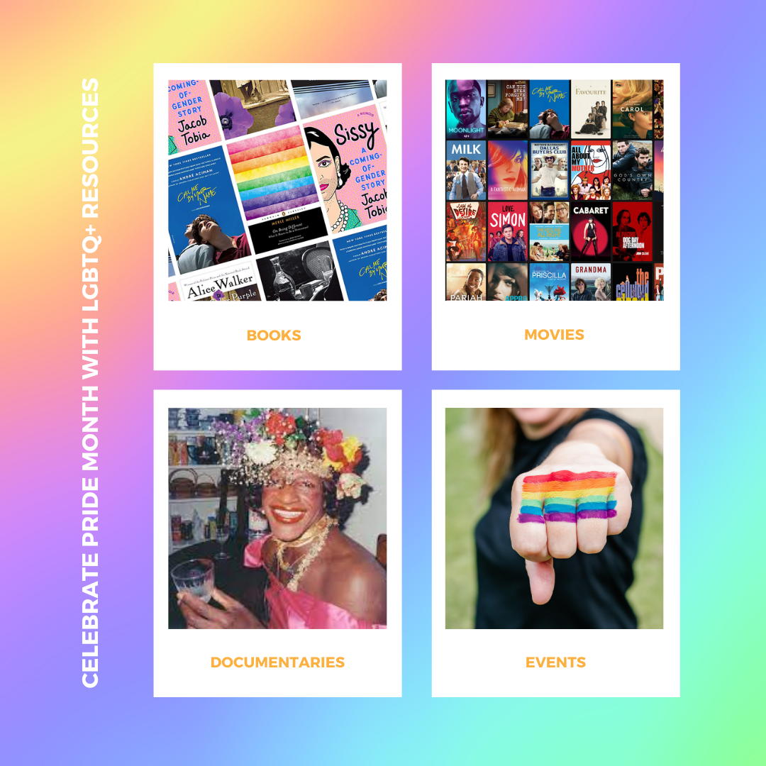 Celebrate pride month poster with LGBTQ resources