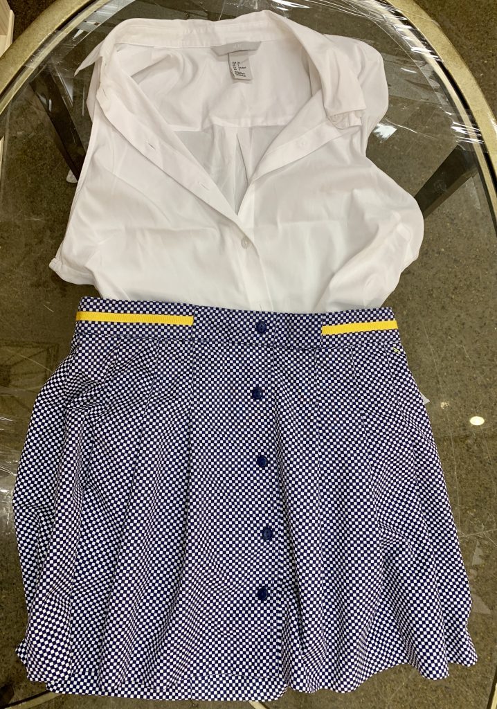 Printed skirt with a simple white top